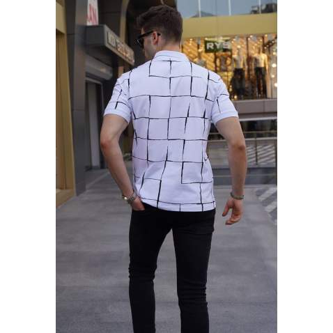 Men Designed White Polo T-Shirt 5887 - Beyaz