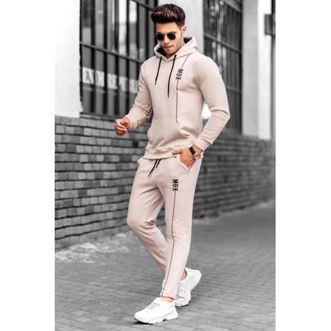 Madmext Beige Hooded Men Tracksuit Set 4680 - Bej