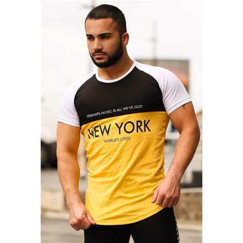 Madmext Yellow Two-Tone T-shirt for Men 3045 - Sarı