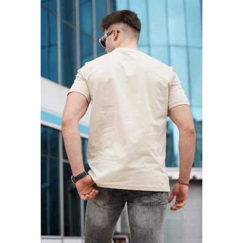 Men Basic Beige T-Shirt - Bej