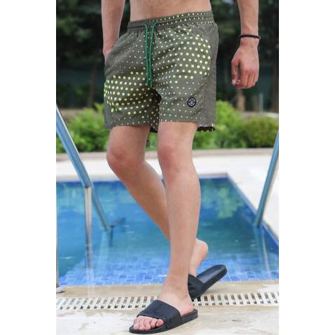 Madmext Khaki Patterned Swim Wear Short 2950 - Haki