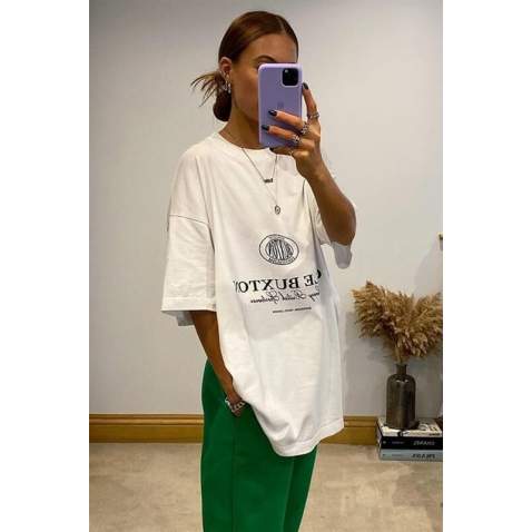 White Printed Oversize T-Shirt MG1512 - Beyaz