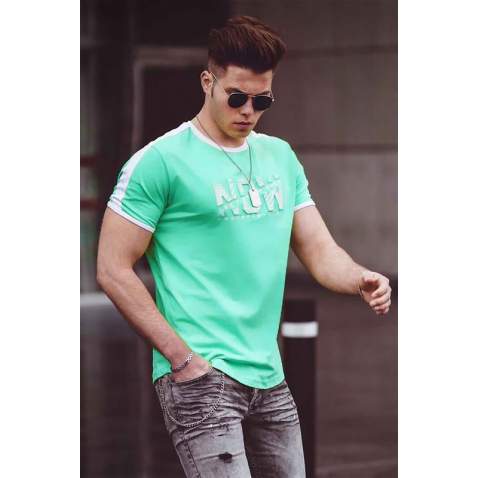 Madmext Turquois Printed T-shirt for Men4564 - Turkuaz