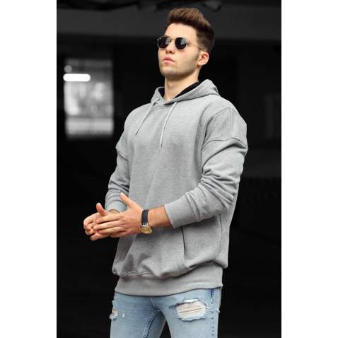 Madmext Grey Men's Hoodie 9446 - Gri