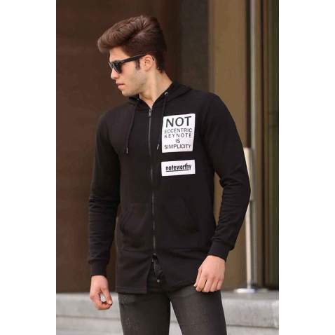 Madmext Black Zipper Detailed Hoodie 4168 - Siyah