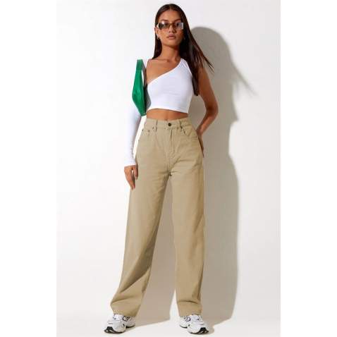 Mad Girls Beige Palazzo Jeans Mg1247 - Bej