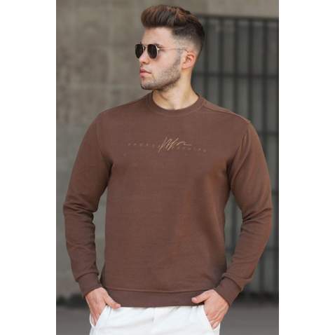 Madmext Men Crewneck Dark Brown Sweatshirt 5154 - Koyu kahverengi