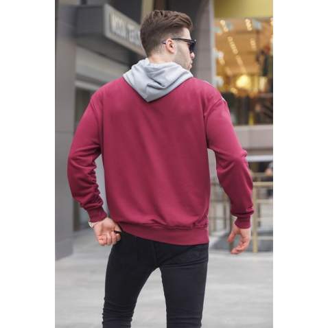 Maroon Designed Hoodie Sweatshirt 6022 - Bordo