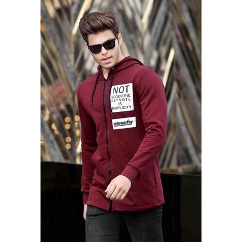 Madmext Claret Red Zipper Detailed Hoodie 4168 - Bordo