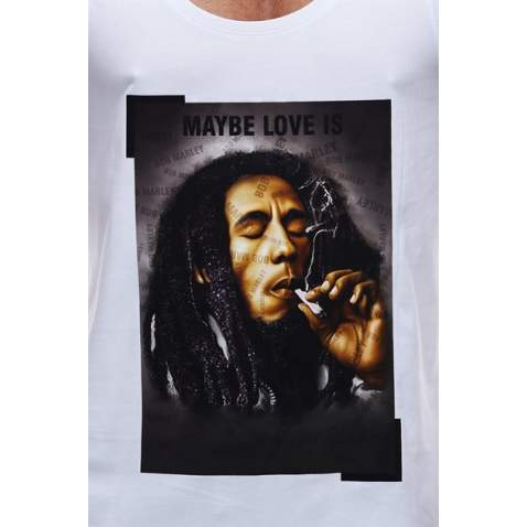 Madmext White Bob Marley Printed T-shirt for Men 2632 - Beyaz