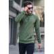 Khaki Green Basic Hoodie Sweatshirt 6014 - Haki yeşili