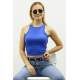 Mad Girls Light Blue Crop Top MG361 - Sax mavi