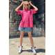 Women Printed Pink T-Shirt - Pembe