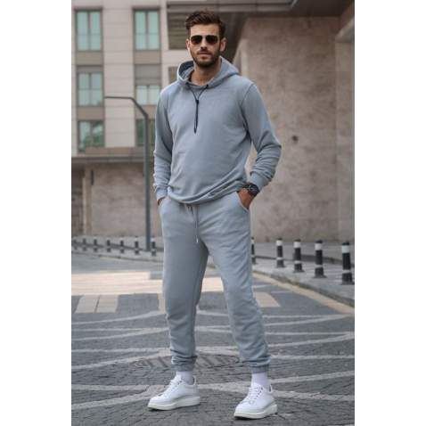 Dye Gray Hoodie Basic Tracksuit 5908 - Boyalı gri