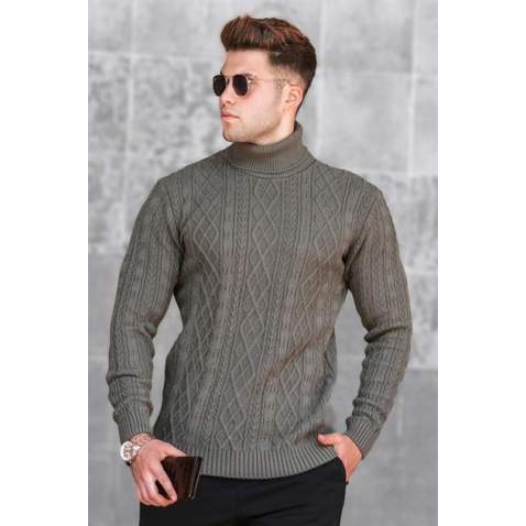 Madmext Men Turtleneck Khaki Sweater 5166 - Haki