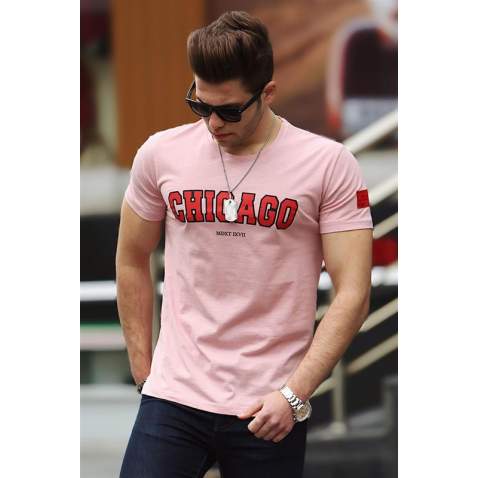 Madmext Soft Pink Printed T-shirt for Men 4485 - Pudra