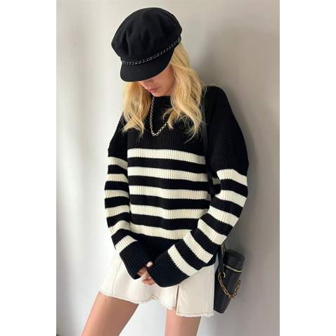 Black Striped Sweater MG1258 - Siyah