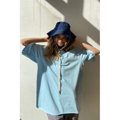 Mad Girls Oversize Blue T-shirt MG1354 - Mavi