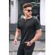 Men Black Zip Neck T-Shirt - Siyah