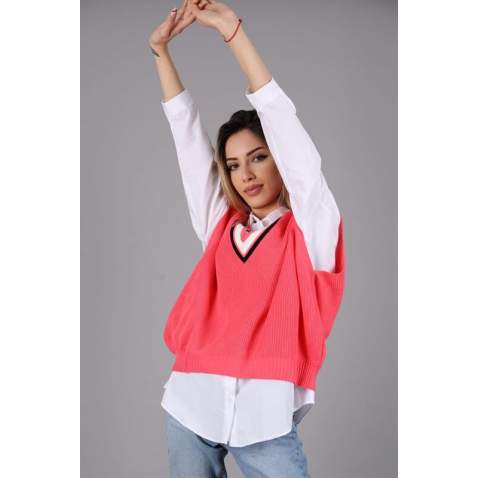 Women Striped Fuchsia Sweater - Fuşya