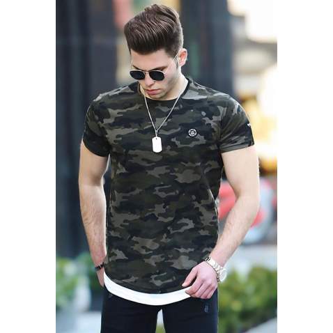 Madmext Men Camouflage Dark Green T-shirt 4480 - Koyu yeşil