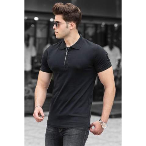 Madmext Men Black Polo Zipper T-shirt 4636 - Siyah