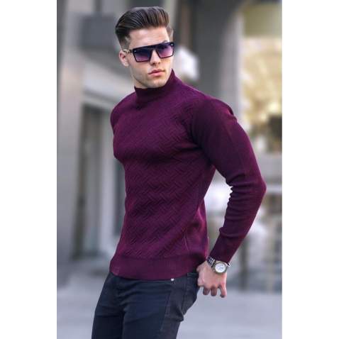 Maroon Mock Turtleneck Knitwear Sweater 5969 - Bordo