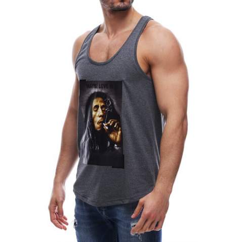 Sleeveless T-Shirt In Bob Marley's Printed and Smoked Color 2634 - Antrasit