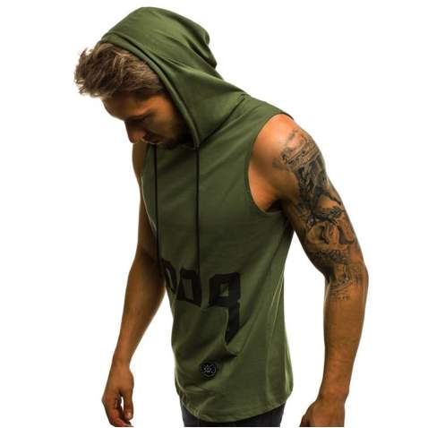 Madmext Men Khaki Hoodie Vest 2563 - Haki