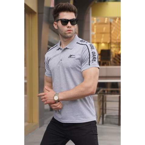 Marl Gray Embroided Polo T-Shirt 5892 - Grimelanj