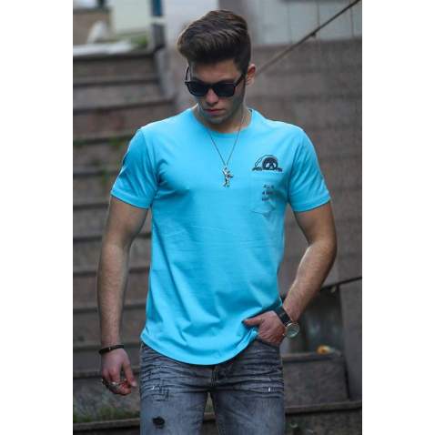 Madmext Blue T-shirt with Pocket for Men 4492 - Mavi