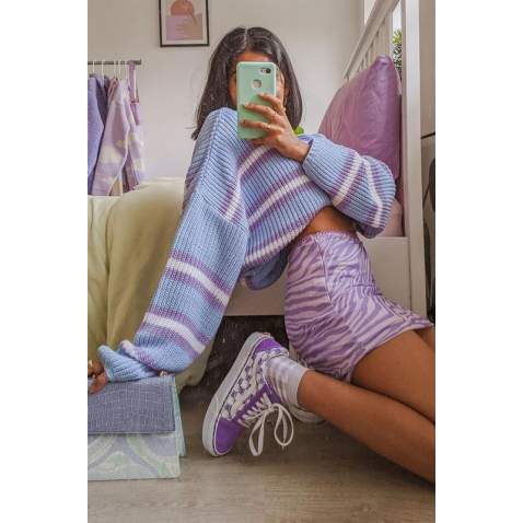 Lilac Striped Knitted Sweater MG1244 - Lila