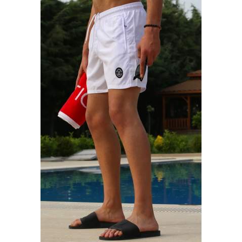 Men Basic White Swim Shorts - Beyaz