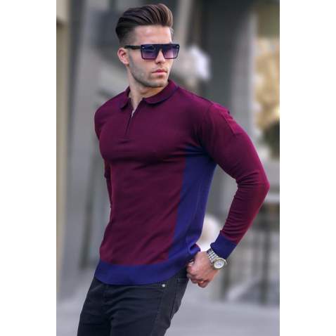 Maroon Knitwear Polo Sweater 5797 - Bordo