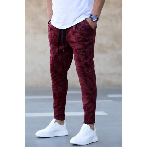 Madmext Men Checkered Maroon Sweatpants 4219 - Bordo