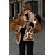 Mad Girls Camel Suede Leather Coat MG1329 - Kahverengi