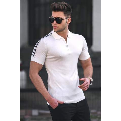 Madmext Men Knitted White Polo T-shirt 5084 - Beyaz