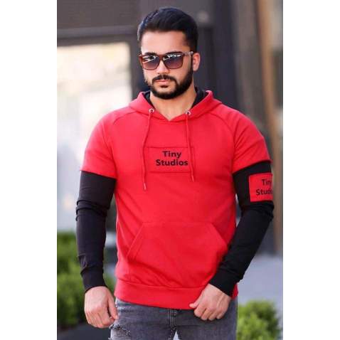 Madmext Red Two Tone Hoodie 4149 - Kırmızı