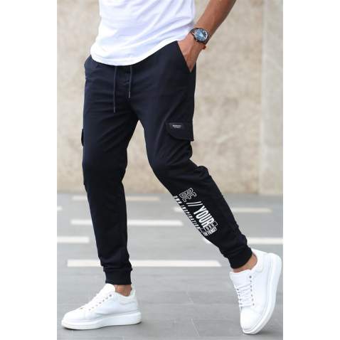 Madmext Men Printed Navy Blue Sweatpants 4079 - Lacivert