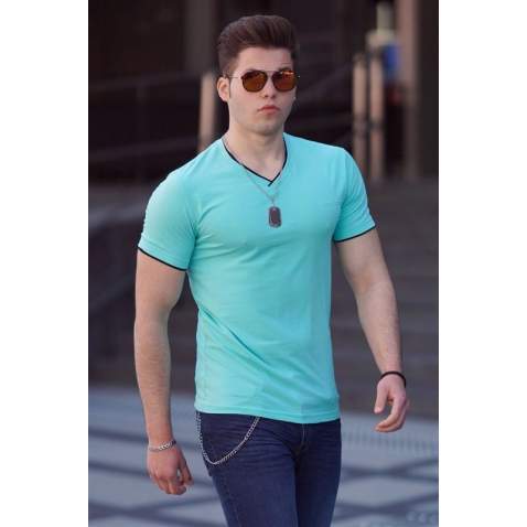 Madmext Turquoise Basic V Neck T-shirt for Men 4447 - Turkuaz