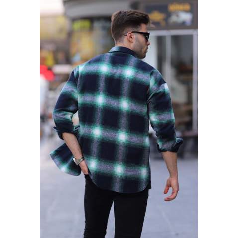 Green Regular Fit Plaid Shirt 5558 - Yeşil