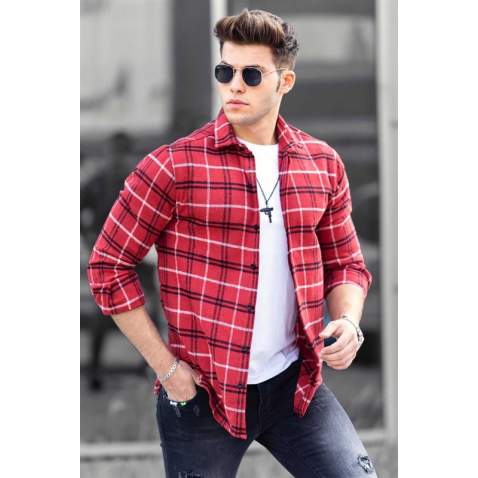 Madmext Men Checkered Red Shirt 4901 - Kırmızı