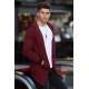 Madmext Claret Red Striped Cardigan with Hooded 4128 - Bordo