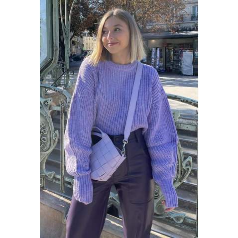 Women Lilac Knitted Basic Sweater MG1304 - Lila