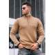 Madmext Men Beige Zip Sweater 5613 - Bej