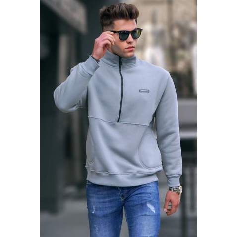 Madmext Men Smoke Gray Zipped Sweatshirt 5316 - Boyalı gri