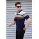 Men Striped Navy Blue Polo T-Shirt - Lacivert