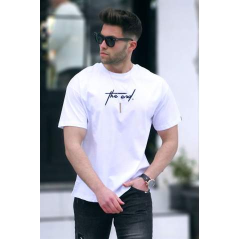 Madmext Men Embroided White T-shirt 5380 - Beyaz