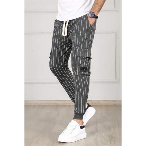 Madmext Anthracite Pocket Detailed Striped Jogger Pants 4818 - Antrasit