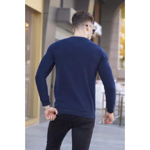 Navy Blue Striped Knitwear Sweater 5961 - Lacivert